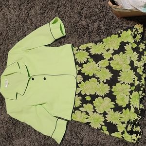 Studio I Vibrant Green and Black Floral Skirt Set